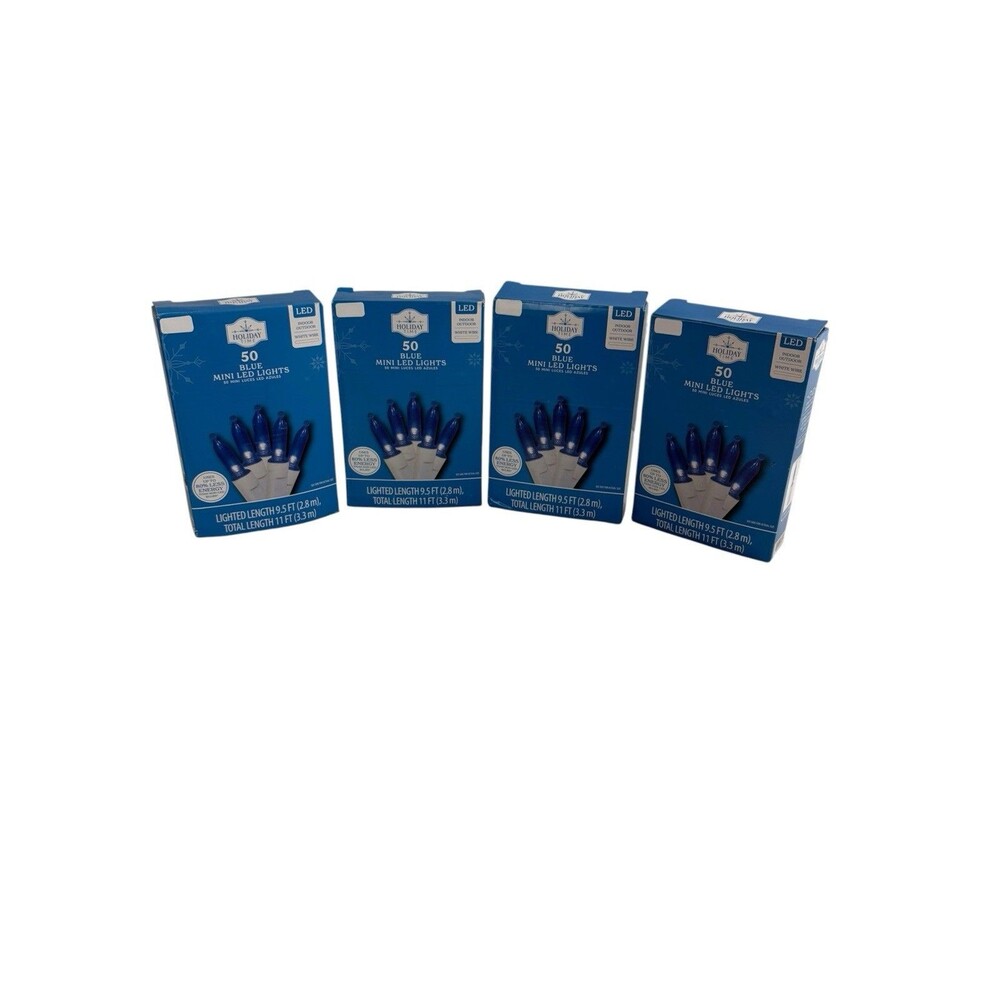 Lot of 4 Blue Mini Led Lights 50 Blue Light per pack with White Wire NEW
